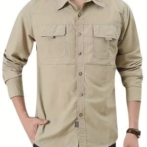 Men's Outdoor Military Style Long Sleeve Shirt Autumn Tactical Multi-Pocket Shirt Durable Breathable Quick-Dry Hiking Shirt Casu