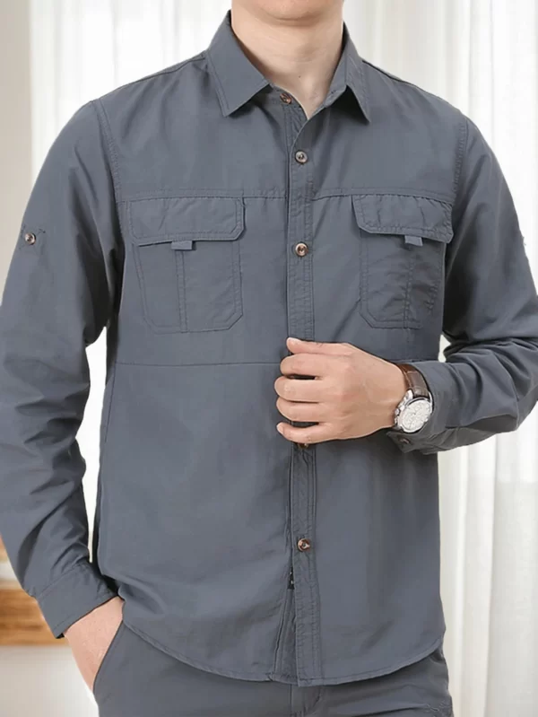 Men's Outdoor Military Style Long Sleeve Shirt Autumn Tactical Multi-Pocket Shirt Durable Breathable Quick-Dry Hiking Shirt Casu - Image 4
