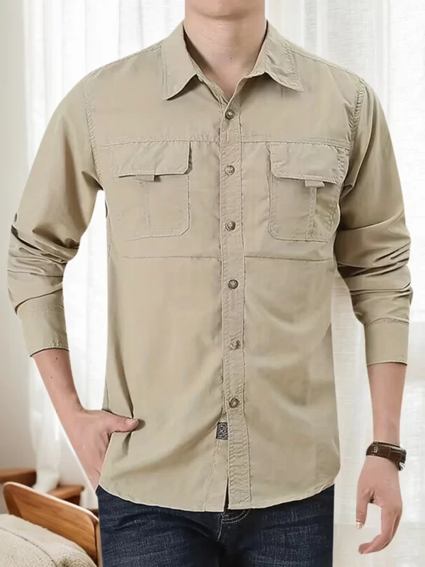 Men's Outdoor Military Style Long Sleeve Shirt Autumn Tactical Multi-Pocket Shirt Durable Breathable Quick-Dry Hiking Shirt Casu - Image 3