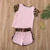 2020 Baby Summer Clothing 1-6Y Toddler Kid Baby Girl Short Sleeve Leopard Tops Shirt Short Pants Outfit Clothes Set 2PCS - Image 3