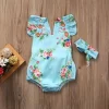 Newborn Baby Girls Floral One-pieces Romper Sunsuit Headband Clothes Set 0-24M - Image 4
