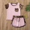 2020 Baby Summer Clothing 1-6Y Toddler Kid Baby Girl Short Sleeve Leopard Tops Shirt Short Pants Outfit Clothes Set 2PCS - Image 2