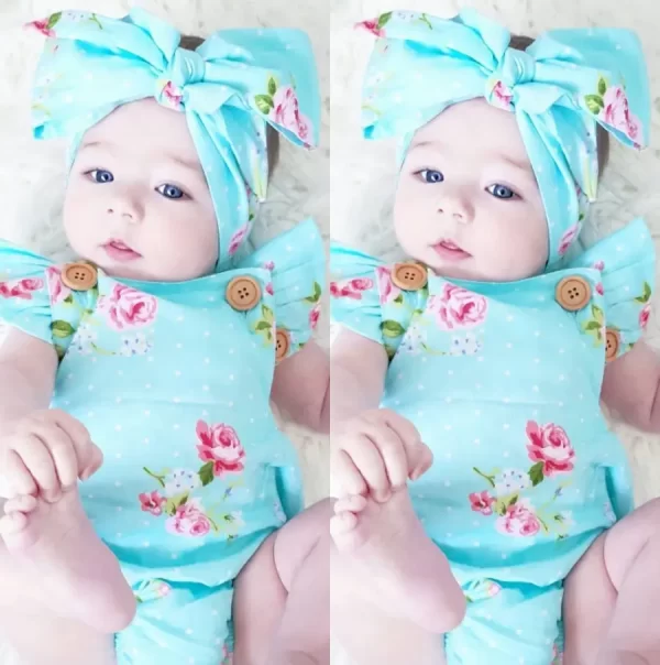 Newborn Baby Girls Floral One-pieces Romper Sunsuit Headband Clothes Set 0-24M