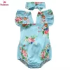 Newborn Baby Girls Floral One-pieces Romper Sunsuit Headband Clothes Set 0-24M - Image 3
