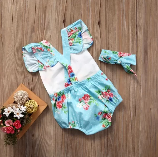 Newborn Baby Girls Floral One-pieces Romper Sunsuit Headband Clothes Set 0-24M - Image 5