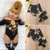 0-24M Baby Girls 3pcs Set Newborn Baby Girl Off Shoulder Flower Romper +2 Leg Warmers Socks Toddler Outfits Girls Clothes