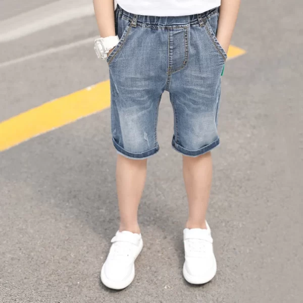 IENENS  Summer Jeans Child Boys Shorts Thin Soft Trousers 4-11 Years Bottoms Kids Casual Cowboy Clothes Light Blue Denim Pants - Image 2