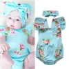 Newborn Baby Girls Floral One-pieces Romper Sunsuit Headband Clothes Set 0-24M - Image 2