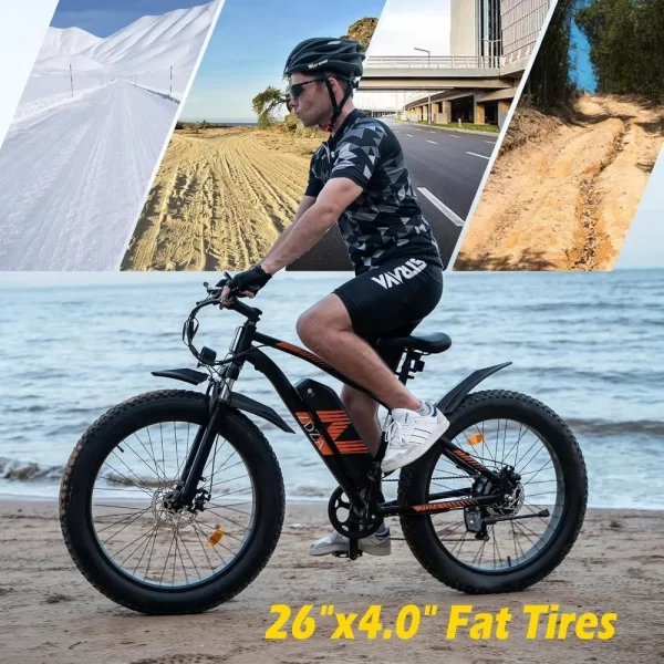 26" Fat Tire E Bike, 1500W Motor, 48V 14.5Ah Electric Bike, 72 Miles & 28 Mph, Electric Bicycle with 7 Speed and Dual Suspension - Image 4