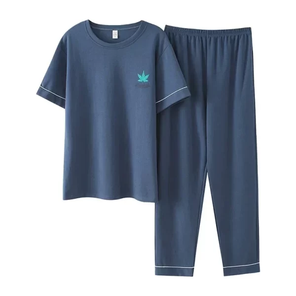 New Summer Fashion Men's Sleepwear Soft Cotton Pajamas Set for Gentleman Round Collar Grey Plain Loose Loungewear for Young Man - Image 4