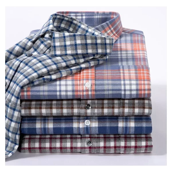 BROWON Brand Long Sleeves Shirts for Men Turn-down Collar 2025 Autumn Casual Plaid Shirts Men Spring 100% Cotton Work Tops Man - Image 2