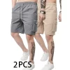 3-Piece Mixed Color Men's Elastic Waist Work Shorts With Side Pockets Suitable For Summer Outdoor Leisure And Work Man Clothing - Image 12