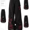 Women's Baggy Butterfly Jeans Vintage 90s Aesthetic Cowboy Pants Harajuku Oversize Denim Trousers Y2k 2000s Black Gothic Clothes