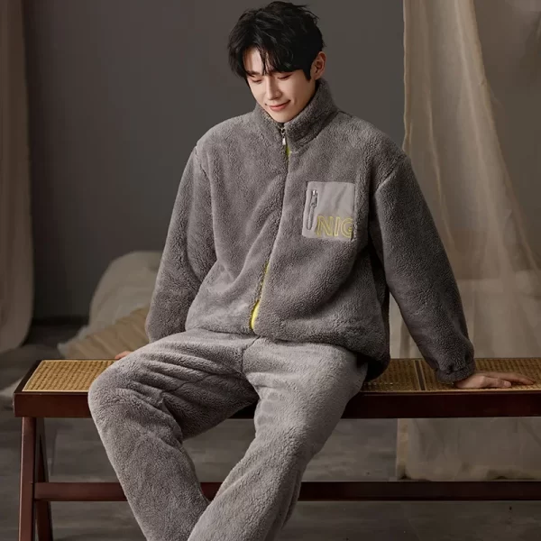 New Flannel Pajamas for Men Winter Thick Velvet Cardigan Pajama Sets Lapel Zipper Homewear Soft Warm Nightwear Man Pyjamas - Image 8