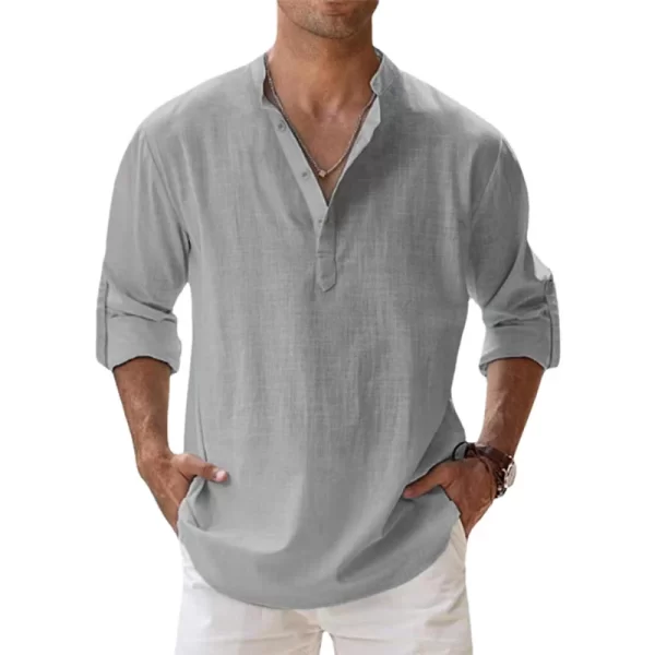 New Cotton Linen Shirts for Men Casual Shirts Lightweight Long Sleeve Henley Beach Shirts Hawaiian T Shirts for Men - Image 11