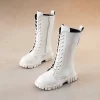 Autumn/Winter ZIP Fashion Cool Baby Girls Warm Square Heel Round Toe Casual Lace-Up Comfortable Kids Black Mid Boots - Image 3