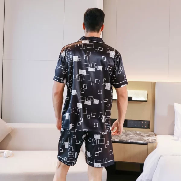 Men's pajamas short sleeved summer ice silk home clothing men's summer casual thin cardigan can be worn as a set home clothing - Image 2