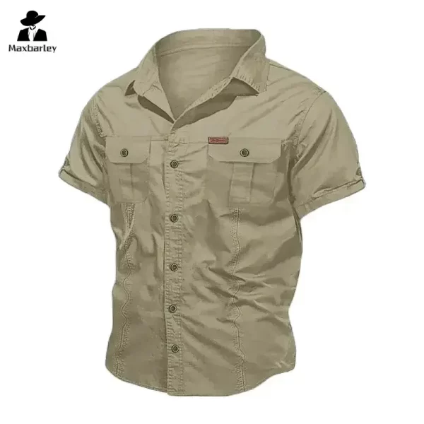 New Men's Work Shirt Casual Retro 100% Cotton Short Sleeve Flying Cargo Shirt Men's Summer Fishing Hunting Multi Pocket Shirt - Image 5
