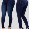 Woman's pure color jeans denim high waist jeans street play cultivate one's morality pants shaping figure with high waist jeans