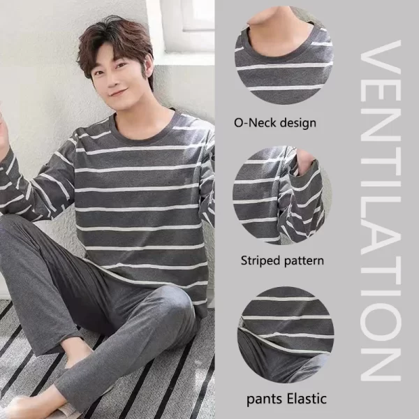 2PCS/Set Men's Pajamas Autumn Winter Long-Sleeved Fashion Soft Simple Casual Homewear Man Black Comfortable Striped Loungewear - Image 4