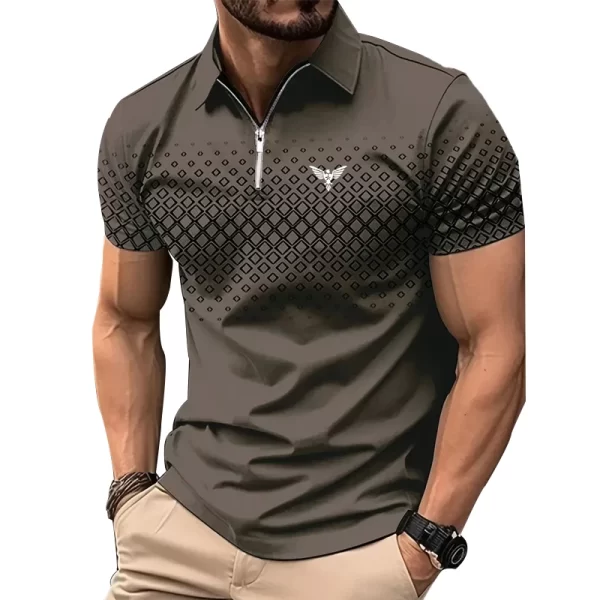 Men Personality Summer Fashion Sport Short Sleeve Casual Lapel Zipper Polo Shirt Men Print Polyester Quick Drying Polo Shirt Top - Image 4