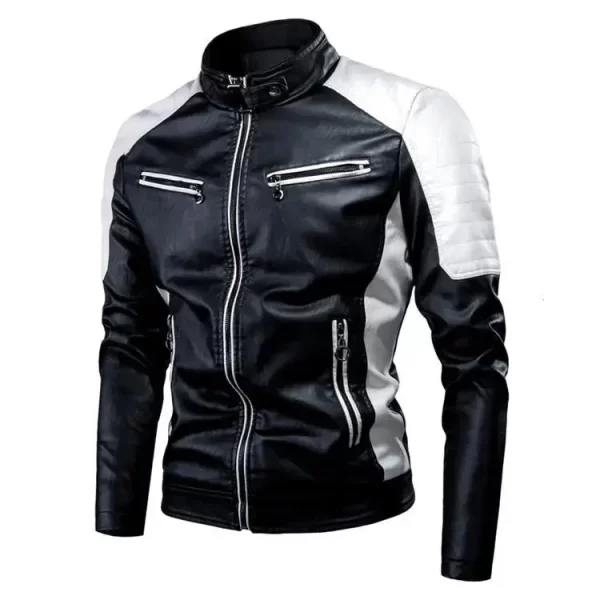 2022 Fashionable Casual Men's Leather Jacket Splice Motorcycle Amazon Vintage Cross-Border Spring Autumn Thin Style Wear - Image 13