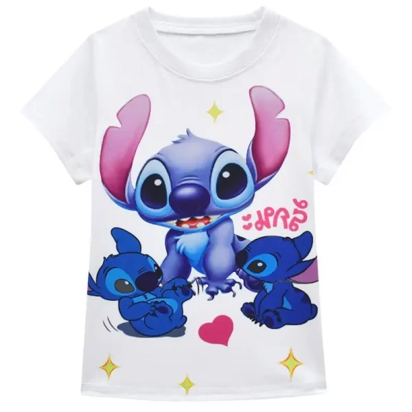 Girls Dress Cartoon Summer  Starry Baby Stitch Fashion Children's Sleeve Pleated Skirt Bag Set of Four - Image 4