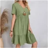 Women Summer Peplum Dresses Spring V-Neck Short Sleeve Loose Waist Ruffle Fit Flare Vocation Dresses - Image 2