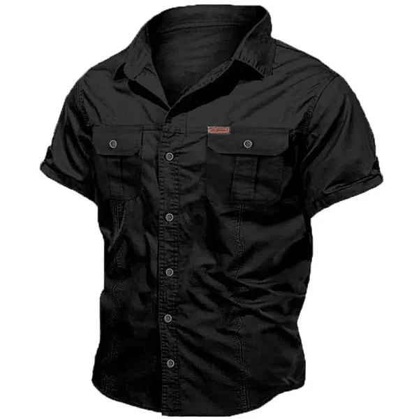 New Men's Work Shirt Casual Retro 100% Cotton Short Sleeve Flying Cargo Shirt Men's Summer Fishing Hunting Multi Pocket Shirt - Image 15
