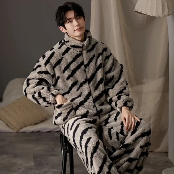 New Flannel Pajamas for Men Winter Thick Velvet Cardigan Pajama Sets Lapel Zipper Homewear Soft Warm Nightwear Man Pyjamas - Image 14