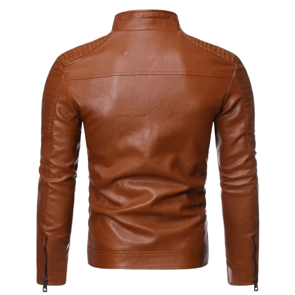 Men's Jacket solid Colors leather jackets male Stand Collar Motor Slim Multi Pockets jackets male Vintage Classic Leather Jacket - Image 2