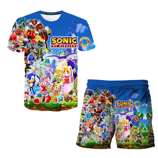 Sonic Fashion Girl 3D Top T-shirt Short Sleeve+Shorts Two Piece Set Girls and Boys Children's Top Short Sleeve - Image 6