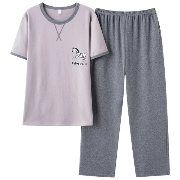 New Summer Fashion Men's Sleepwear Soft Cotton Pajamas Set for Gentleman Round Collar Grey Plain Loose Loungewear for Young Man - Image 20
