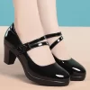 Spring Autumn Women Classic Light Weight Round Toe Black Pu Leather Square Heel Pumps Office Causal Soft Leather Shoes - Image 6