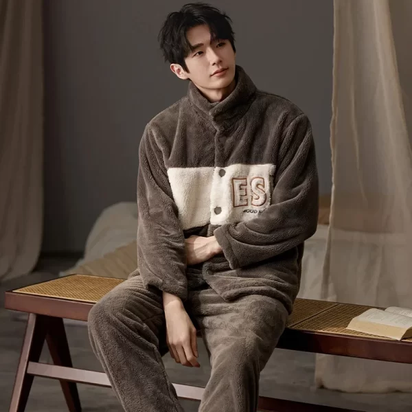 New Flannel Pajamas for Men Winter Thick Velvet Cardigan Pajama Sets Lapel Zipper Homewear Soft Warm Nightwear Man Pyjamas - Image 16