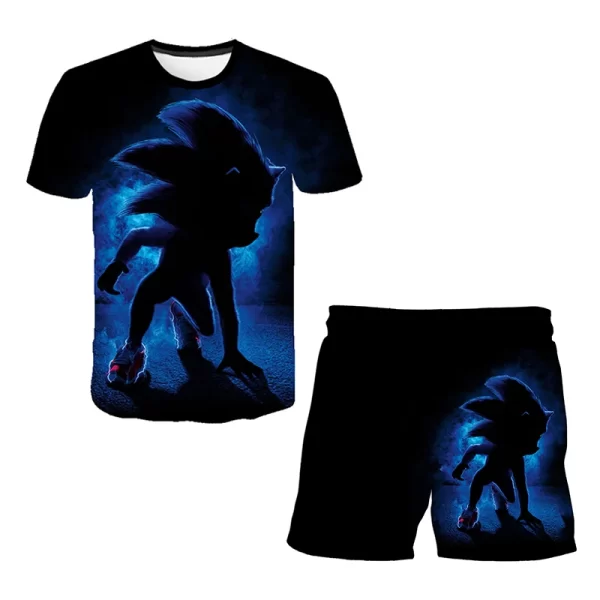 Sonic Fashion Girl 3D Top T-shirt Short Sleeve+Shorts Two Piece Set Girls and Boys Children's Top Short Sleeve - Image 16