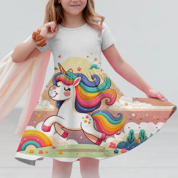 New Unicorn Party Casual Home Dress for Children Aged 3-14 with 3D Printed Short Sleeve Dress in 2025 - Image 11