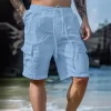 Summer Fashion Loose White Cargo Shorts Men's Handsome Streetwear Beachwear Solid Color With Pockets Shorts Workout Pants 2024 - Image 2