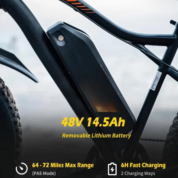 26" Fat Tire E Bike, 1500W Motor, 48V 14.5Ah Electric Bike, 72 Miles & 28 Mph, Electric Bicycle with 7 Speed and Dual Suspension - Image 3