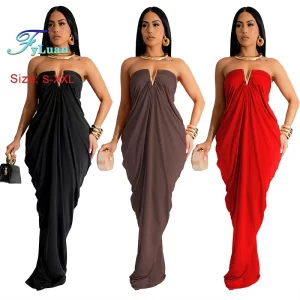 Summer Dress Woman 2025 New Deep V Neck Strapless Sleeveless Evening Prom Clothes Sexy Off Shoulder Backless Ladies Long Dress
