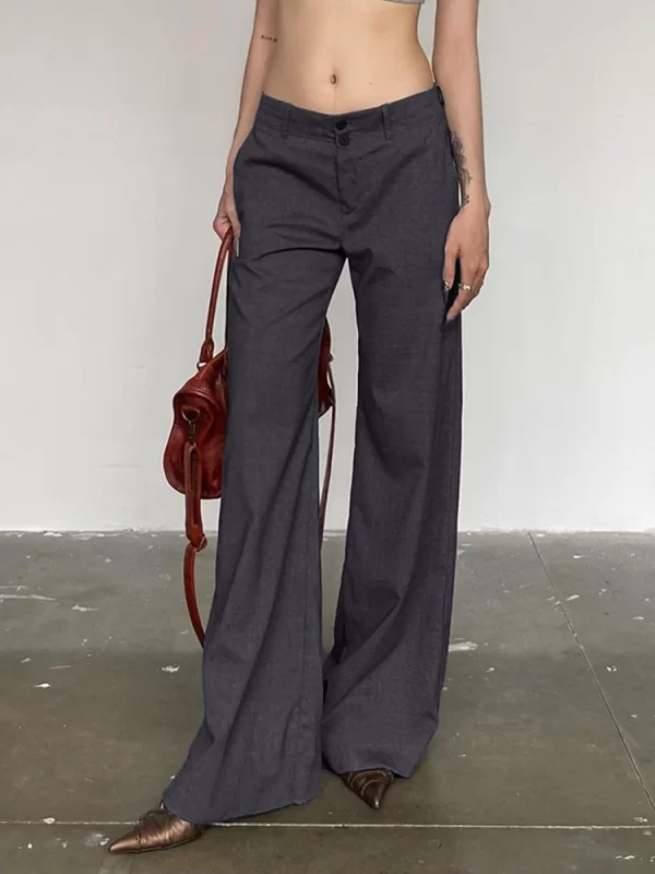 IAMSURE Casual Basic Solid Straight Suitpants Office Elegant Slim Low-Waisted Wide Leg Pants Women 2023 Autumn Spring Streetwear - Image 2