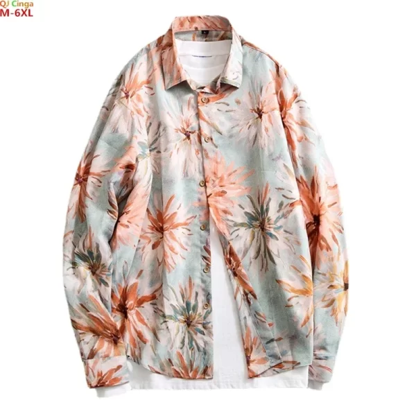 Khaki Men's Long-sleeved Printed Shirt, Single-breasted Square Collar Shirts, Large Size M-5XL 6XL, Camisa Man Chemise, 2025 New - Image 3