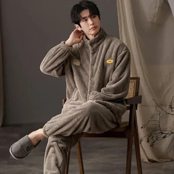 New Flannel Pajamas for Men Winter Thick Velvet Cardigan Pajama Sets Lapel Zipper Homewear Soft Warm Nightwear Man Pyjamas - Image 12