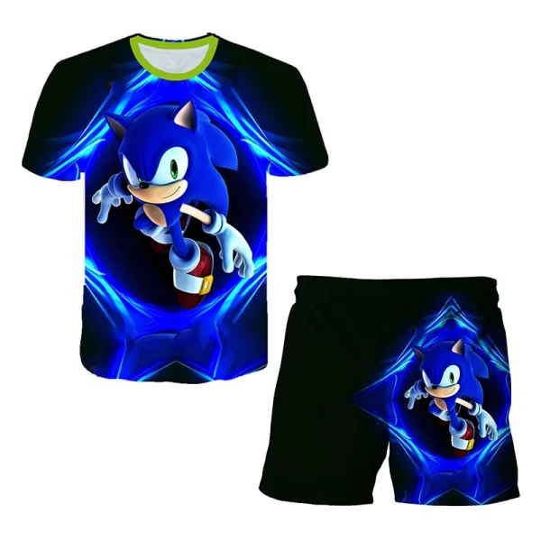 Sonic Fashion Girl 3D Top T-shirt Short Sleeve+Shorts Two Piece Set Girls and Boys Children's Top Short Sleeve