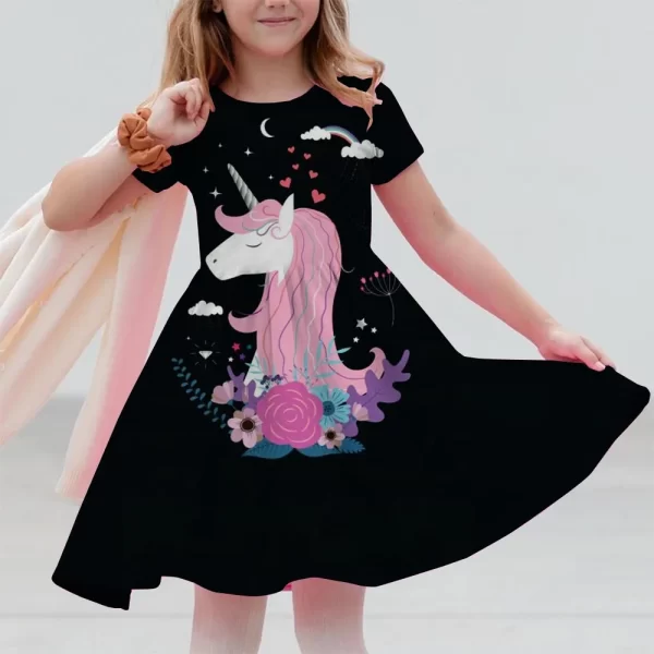 New Unicorn Party Casual Home Dress for Children Aged 3-14 with 3D Printed Short Sleeve Dress in 2025 - Image 19