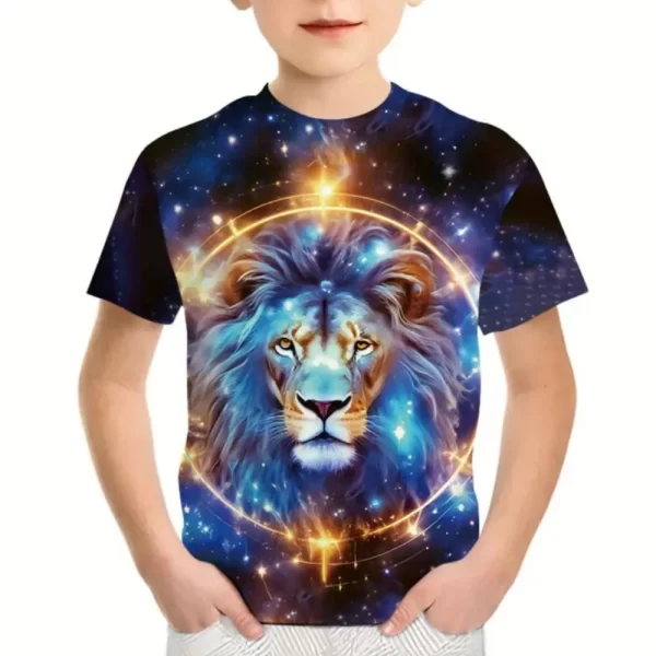Boys Kids Clothes Print Fierce Lion Graphic T Shirts Summer Outdoor Crew Neck Short Sleeves Casual Outdoor Clothes for Children - Image 5