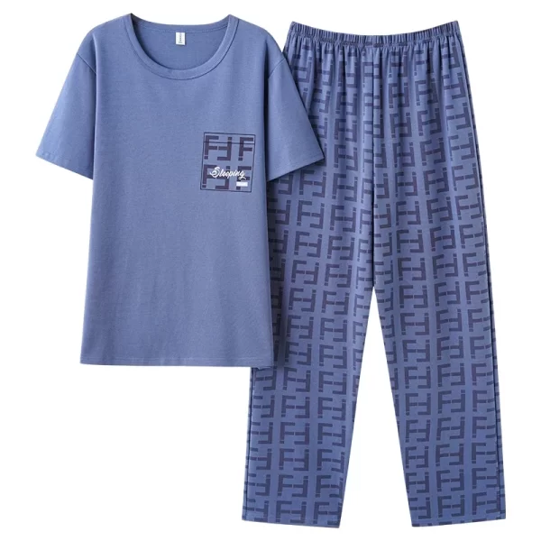 New Summer Fashion Men's Sleepwear Soft Cotton Pajamas Set for Gentleman Round Collar Grey Plain Loose Loungewear for Young Man - Image 14