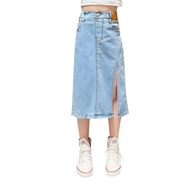 2024 New Summer Half Skirt Children Girls' Denim Skirt Fried Street Dress Slimming Half Skirt Plaid Skirt - Image 5