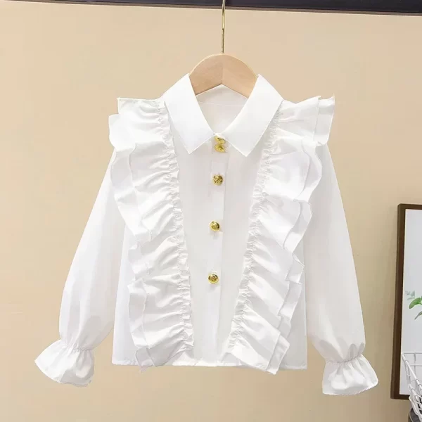 Girls White Blouses Kids Button Shirts Teenagers Jacket 2024 Spring Autumn 3 To 14 Yrs Children's Clothing Princess - Image 2