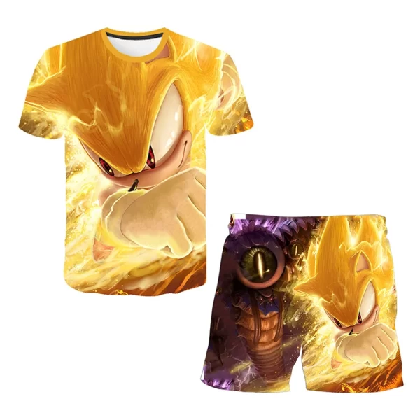 Sonic Fashion Girl 3D Top T-shirt Short Sleeve+Shorts Two Piece Set Girls and Boys Children's Top Short Sleeve - Image 4